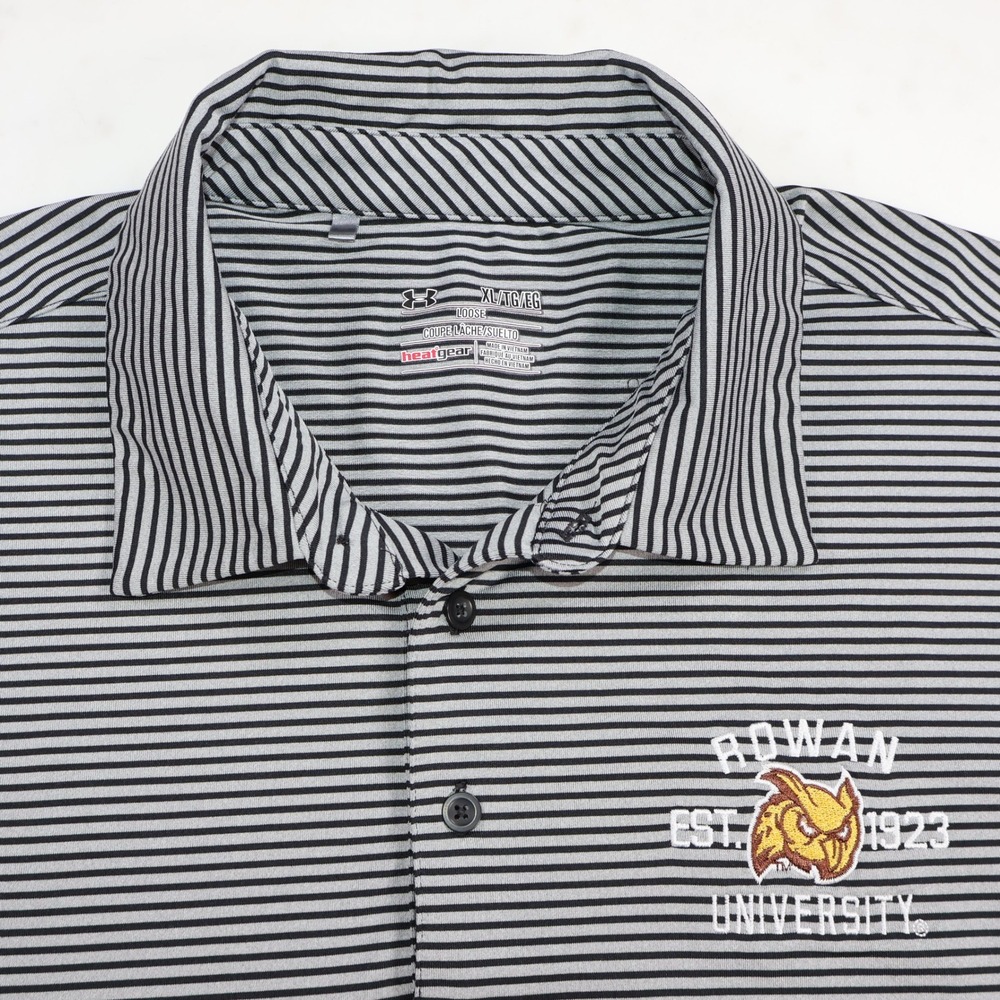 Under Armour Rowan University NJ Striped Polo Shirt Mens XL Gray Black